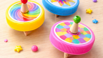 Playful spinning tops on wood1